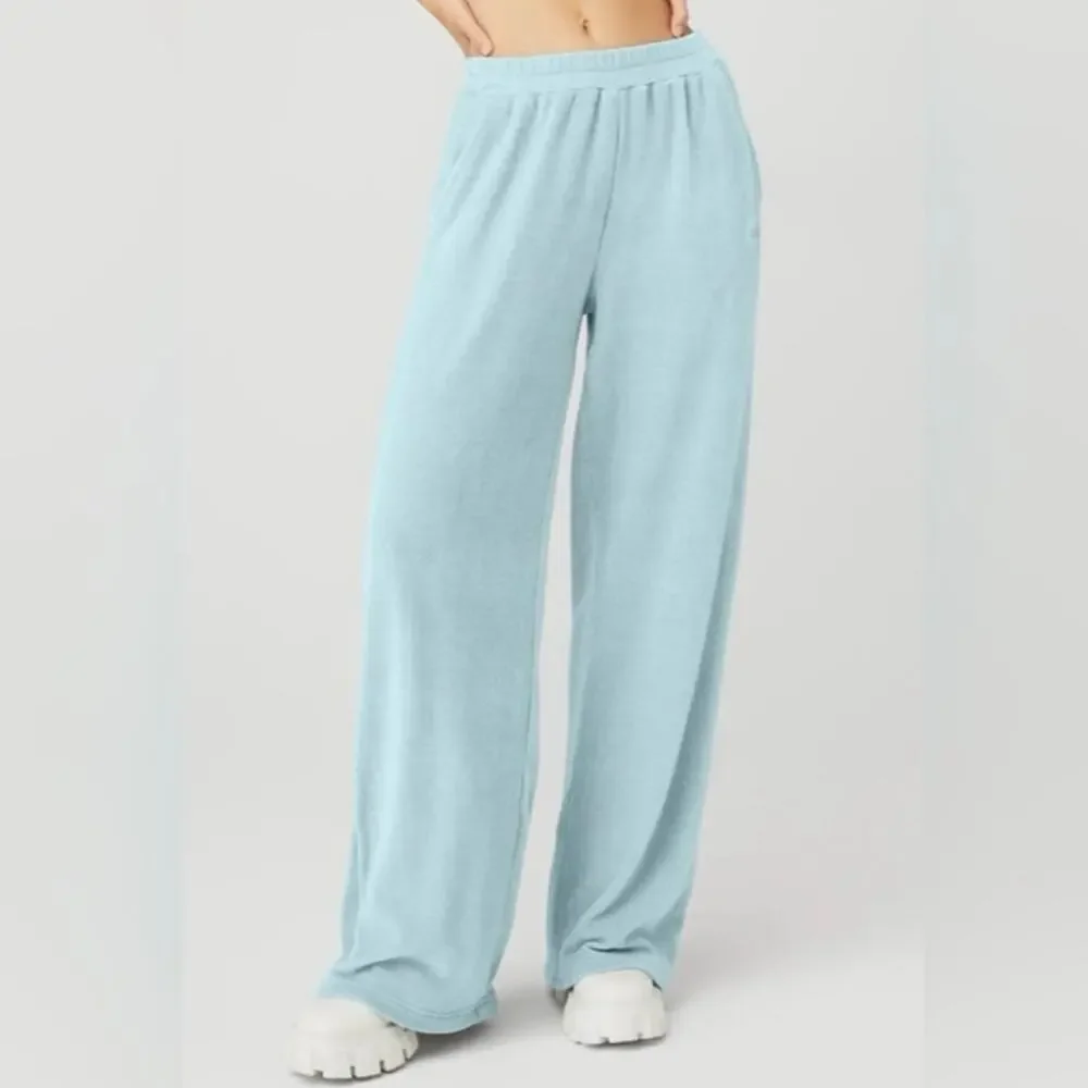 ALO Yoga Chalet Chenille High Waisted Relaxed Wide Leg Pants in Chalk Blue